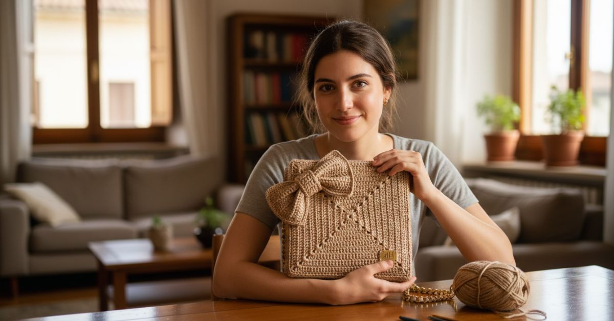 Come fare una borsa a uncinetto con fiocco e chiusura a sacchetto facile