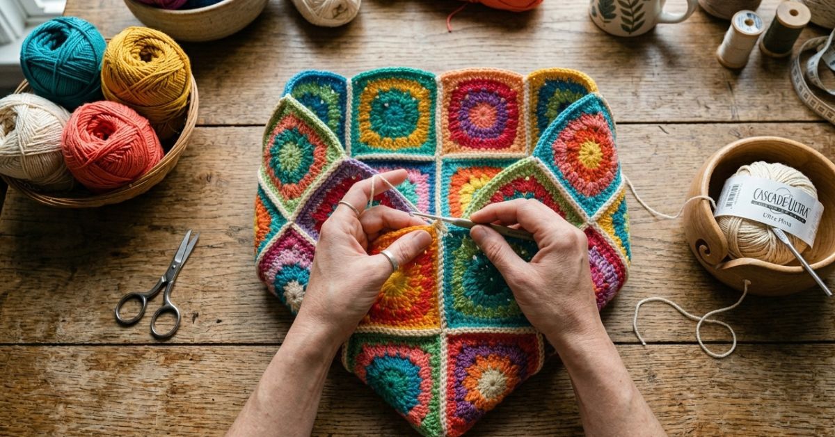 Borsa con mattonelle uncinetto tutorial come unire i quadrati colorati in modo perfetto