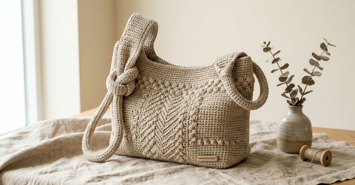 Borsa nodo giapponese uncinetto tutorial come fare i due manici asimmetrici senza errori