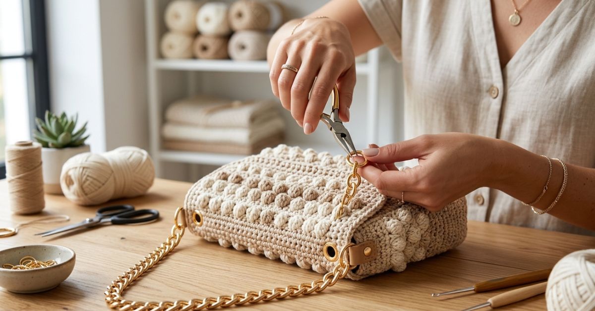 Borsa uncinetto con catena tutorial come montare gli accessori in metallo alla tua sacca