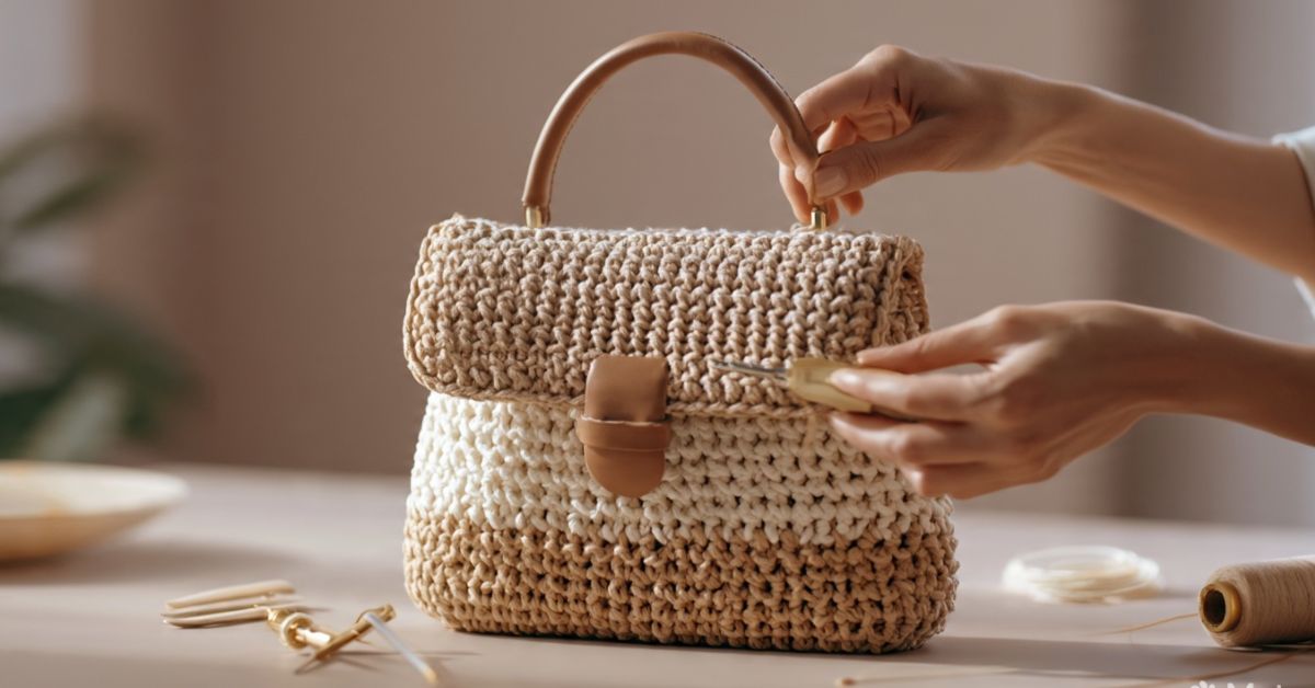 Borsa uncinetto con patella tutorial inserire la chiusura in ecopelle in modo perfetto