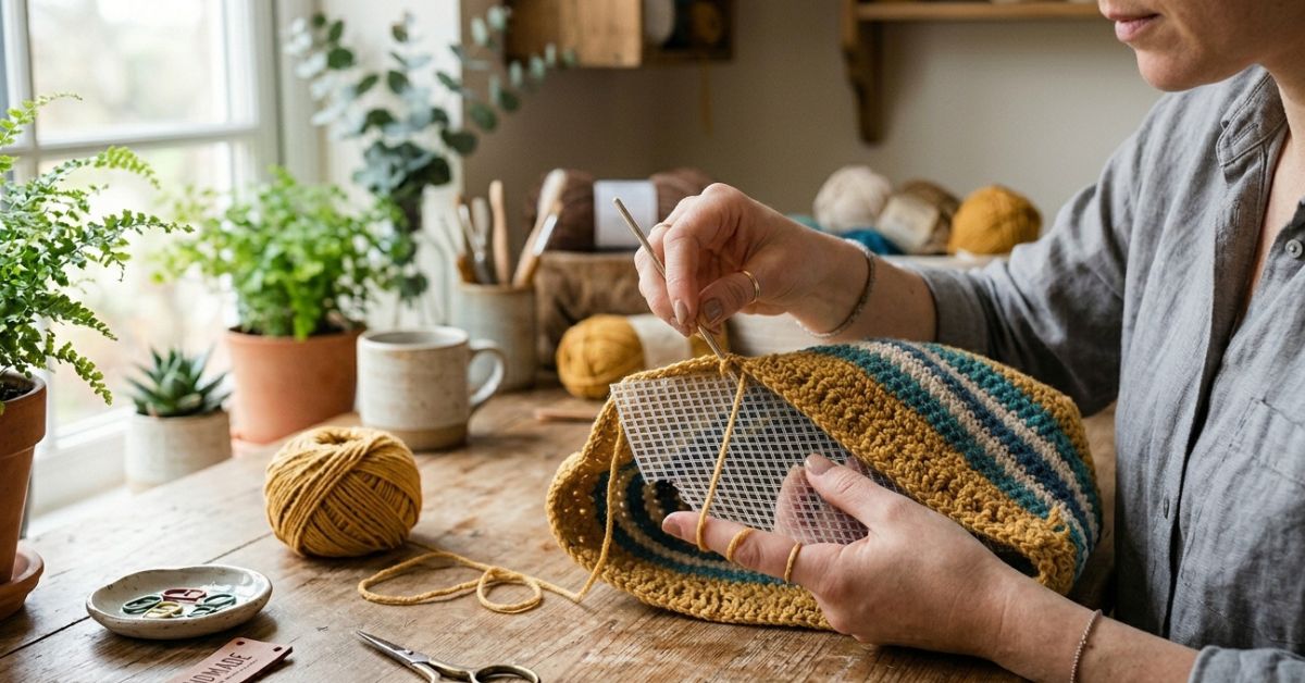 Tutorial borsa uncinetto con rete come usare la base in plastica per dare la forma rigida