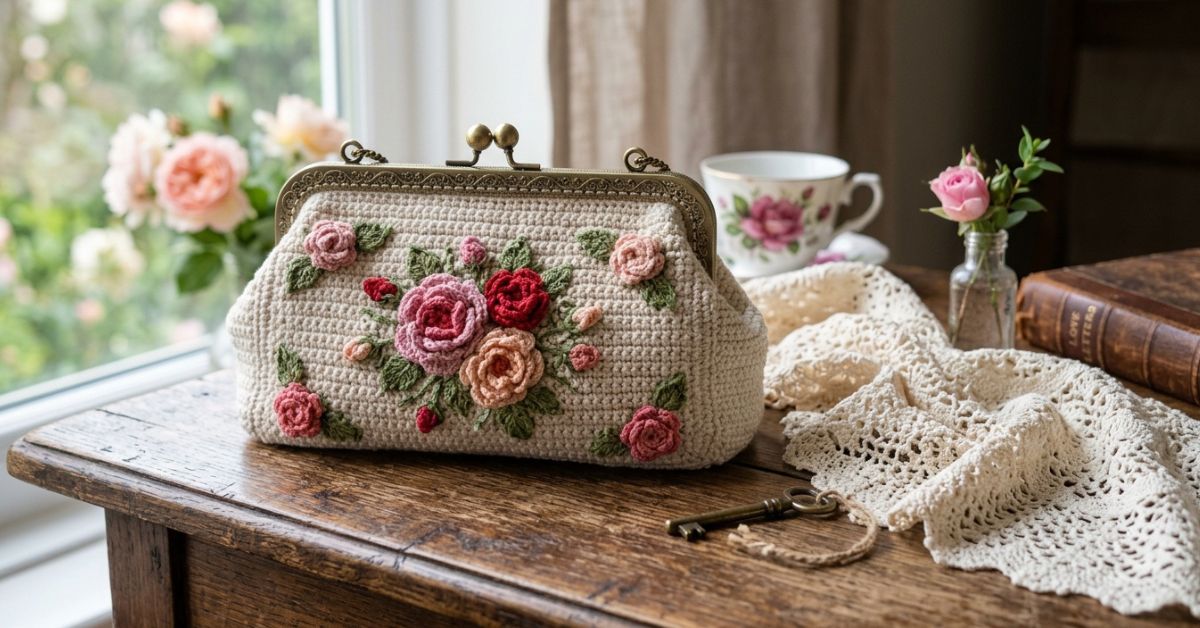 Tutorial pochette roses borsa uncinetto con clic clac un accessorio romantico e vintage