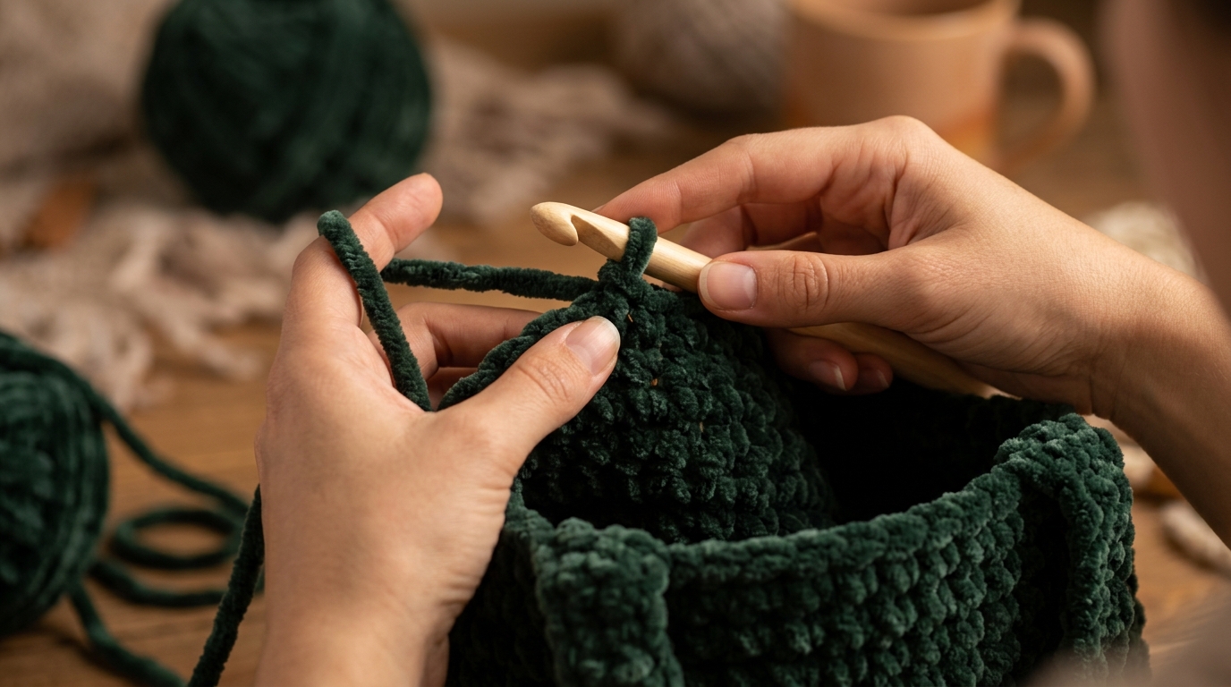 Borsa di ciniglia uncinetto tutorial: come lavorare il filato morbido per borse invernali