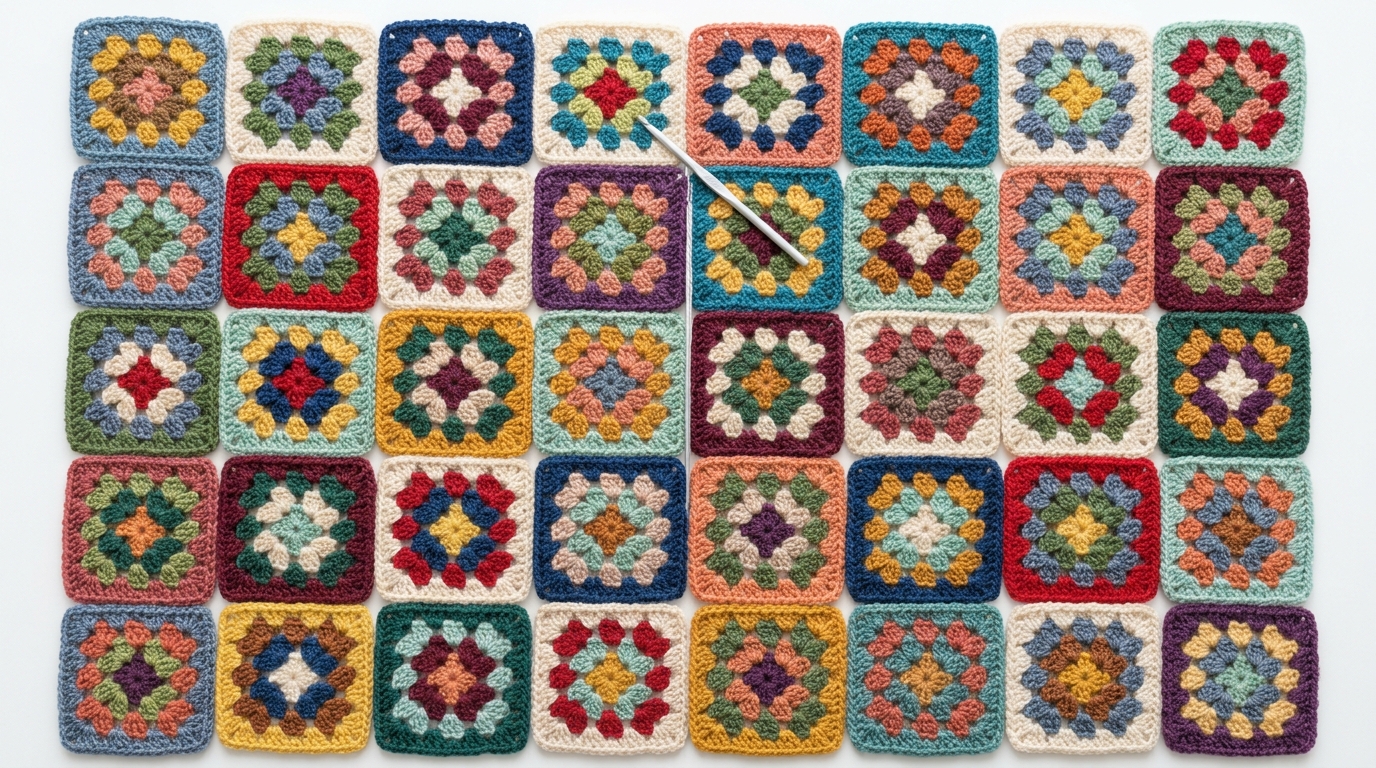 Borsa uncinetto mattonelle tutorial: assemblare i quadrati della nonna in modo simmetrico